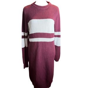 Forever 21 Burgundy Ribbed Knit Striped Sweater Dress, Plus Size 1X